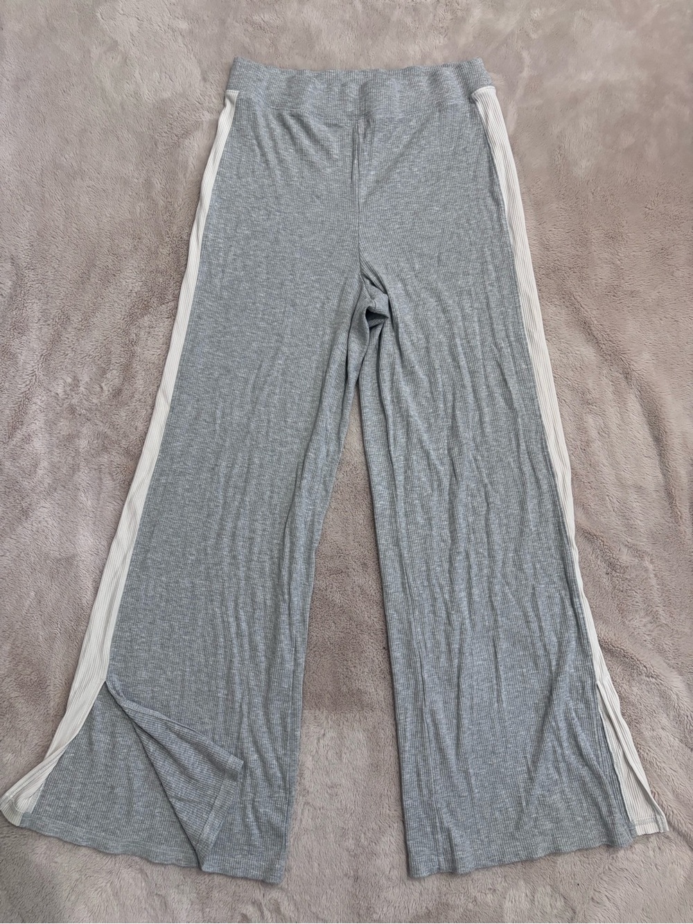 Wide-Leg Lounge Pants in Light Gray with White Side Stripe